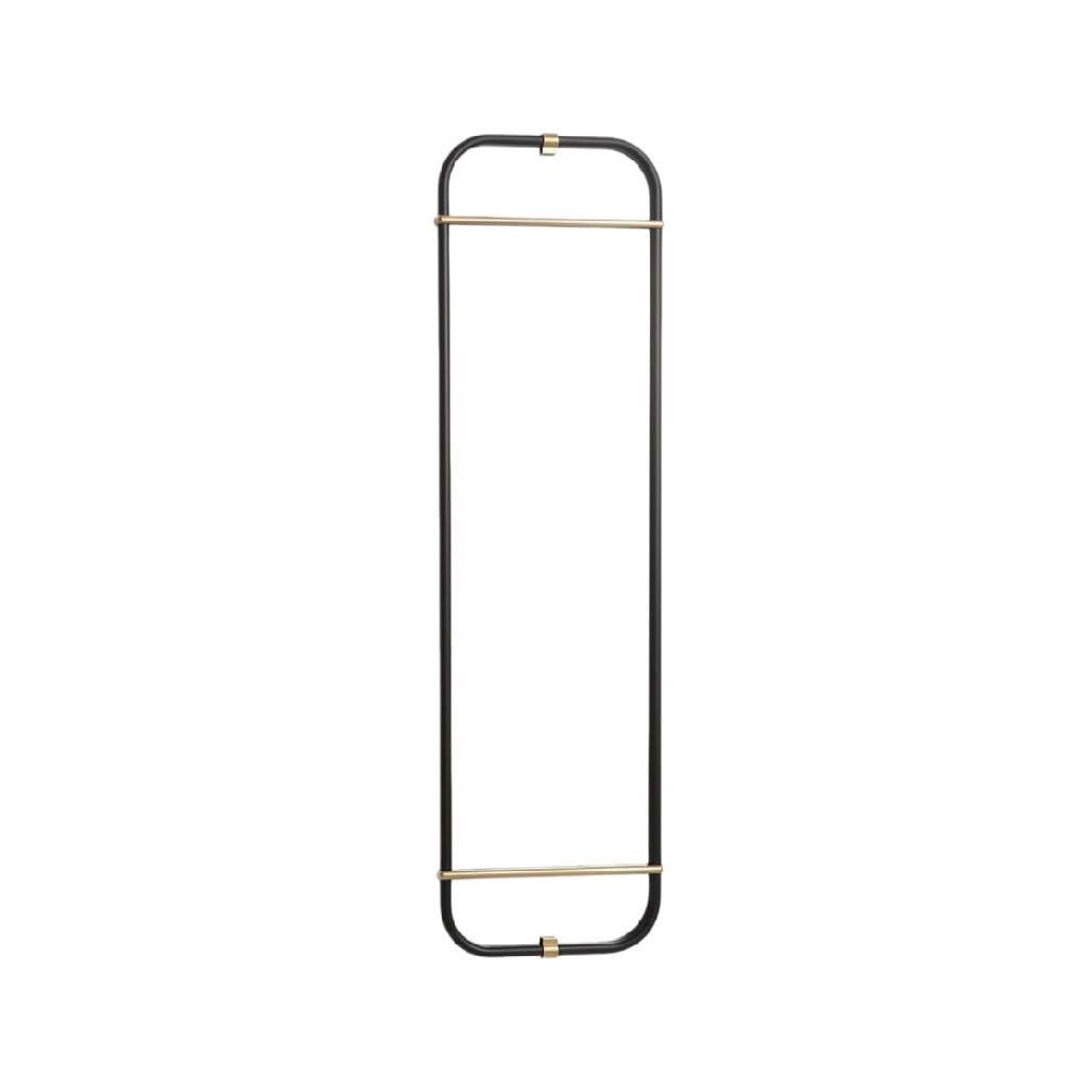 Modern Wall-Mounted Full-Length Mirror with Black Frame and Gold Accents